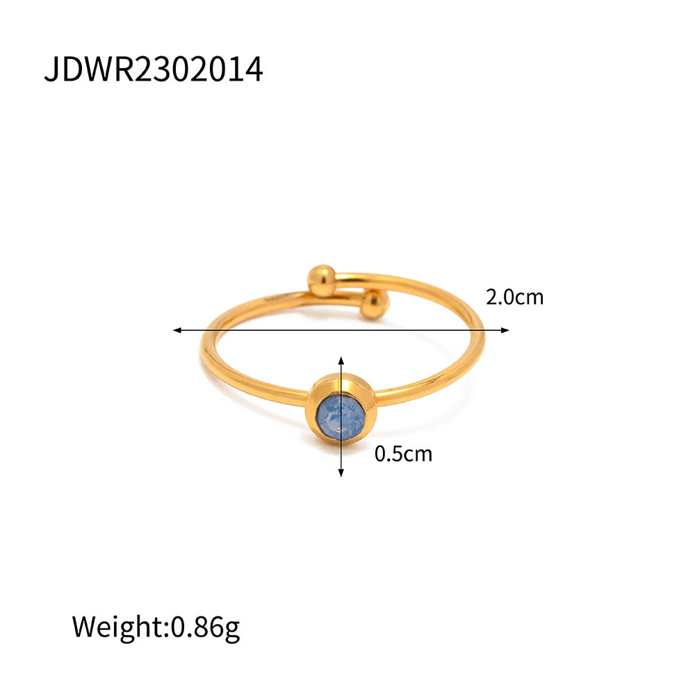D廠【JDWR2302014】18K鍍金簡約鑲嵌淡藍色皓石開口戒指23.06.W3
