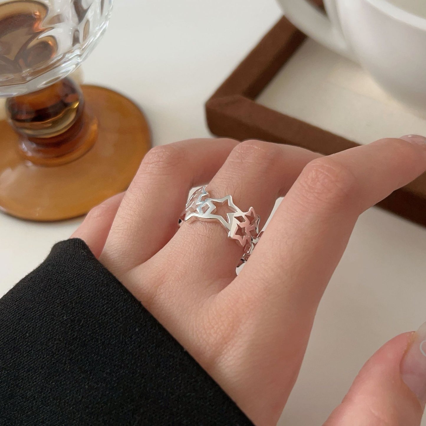 C3廠 韓國韓版S925純銀｜鏤空五角星戒指 批發 折扣@洽客服 26.02.W3「hjz305」