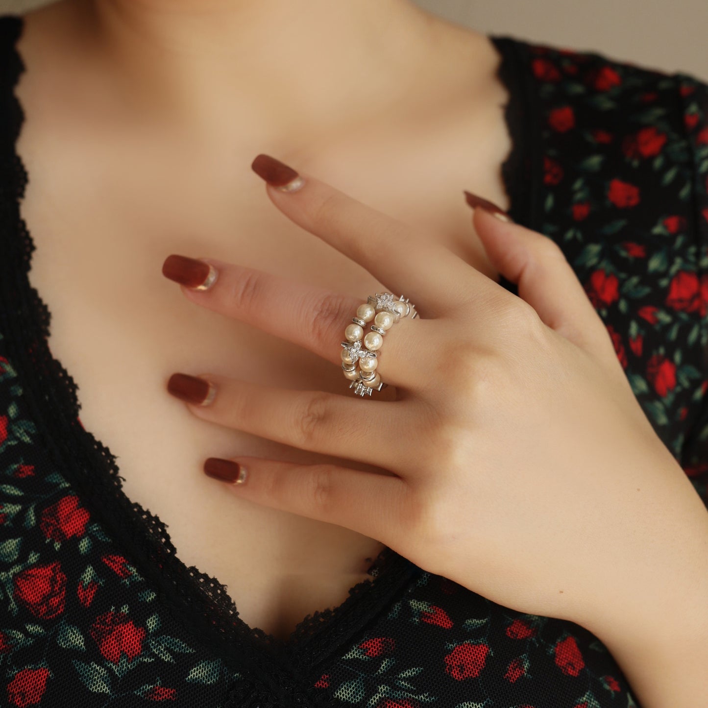 A2廠 韓國韓版花朵雙層珍珠彈性戒指 批發 折扣@洽客服 25.12.W3「WR549」