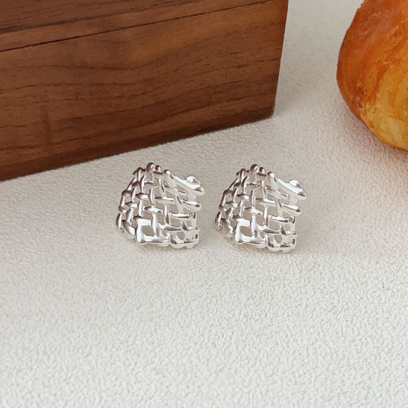 C3廠 韓版重工編制網格幾何S925純銀耳環 批發 折扣@洽客服 25/11.W4「HES012-1」