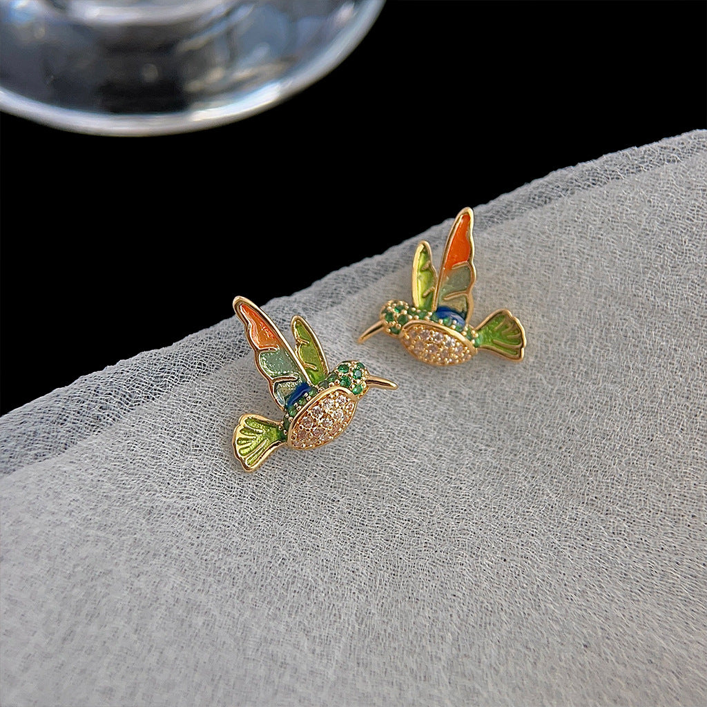 A廠 銅｜日韓款立體琺瑯滴油彩色小鳥銀針耳環 批發 折扣@洽客服 26.02.W3「3241」