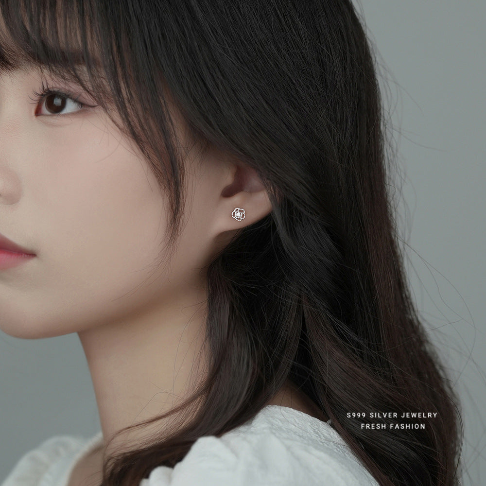 C廠 韓國韓版玫瑰花999純銀耳環批發 折扣@洽客服 26.03.W2「E2830」