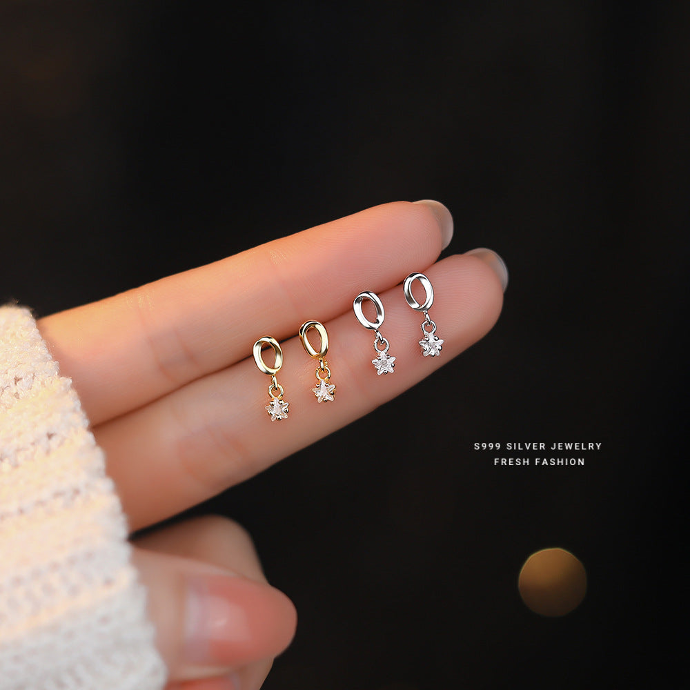 C廠 S999足銀 ｜五角星鋯石莫比烏斯耳環 批發 折扣@洽客服 26.01.W2「E3184」