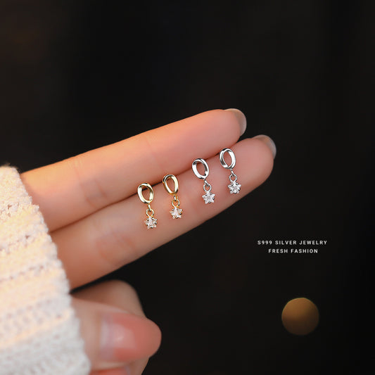 C廠 S999足銀 ｜五角星鋯石莫比烏斯耳環 批發 折扣@洽客服 26.01.W2「E3184」