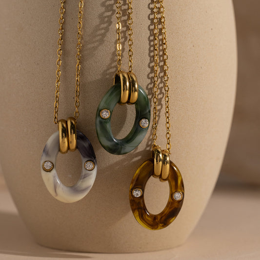 B廠 鈦鋼鍍18K金｜ 暈染樹脂項鍊 批發 折扣@洽客服 26.01.W2「JDN0310027」