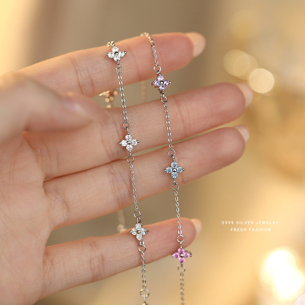 C廠 韓國韓版彩色四葉草S999純銀手鍊 批發 折扣@洽客服 25.12.W3「L1241」