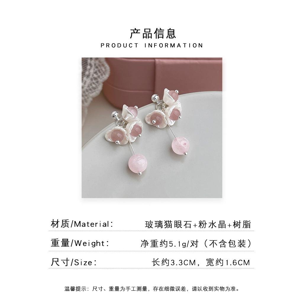 A廠 日韓款甜美粉水晶玻璃貓眼石耳環心批發 折扣@洽客服 26.08.W1「7605」