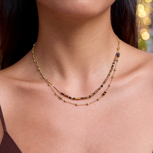 B廠 歐美款 復古虎眼石 鈦鋼鍍18K金項鍊 批發 折扣@洽客服 25.10.W5「JDN0307009」