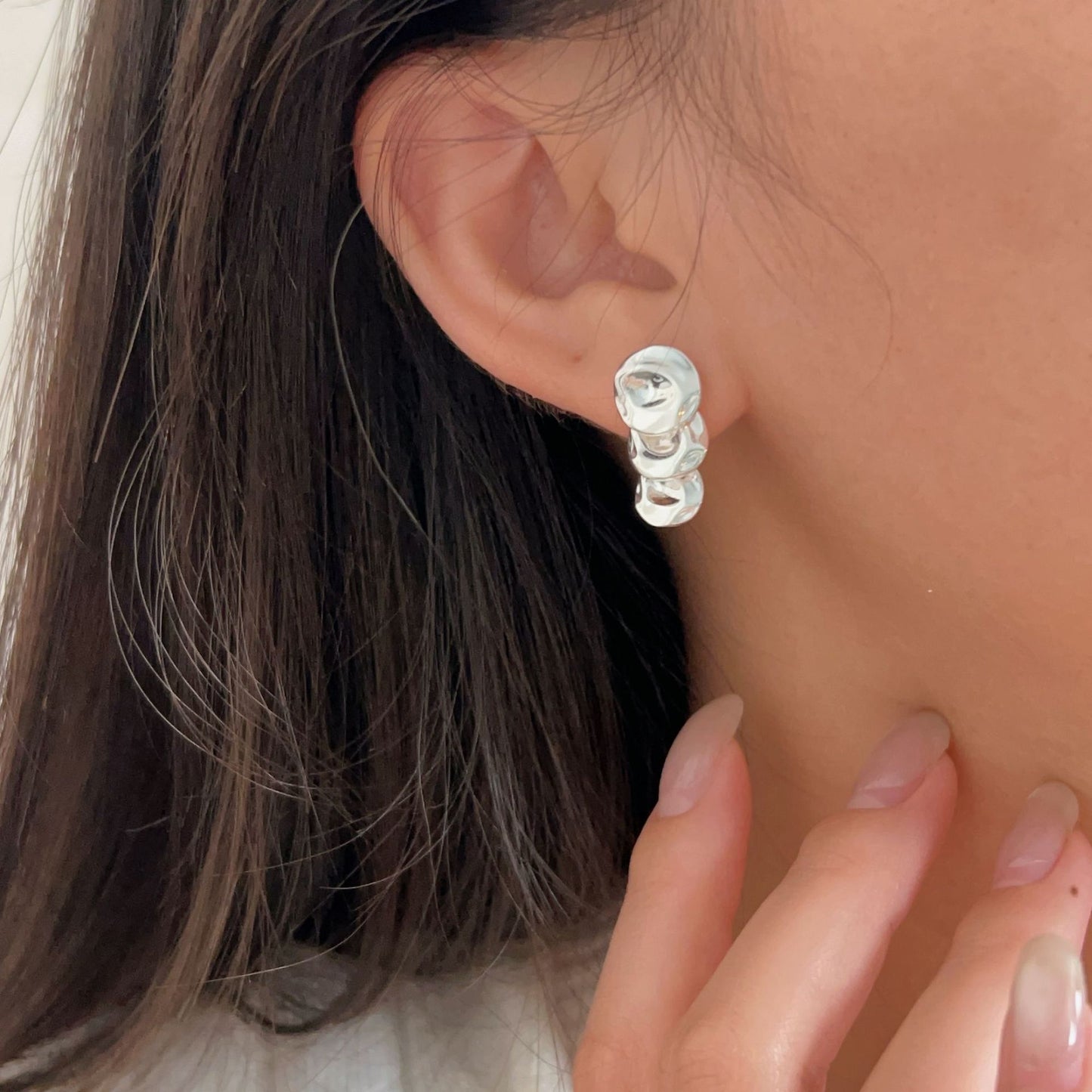 C3廠 韓版重工捶紋圓片S925純銀耳環 批發 折扣@洽客服 25/11.W4「hes422」