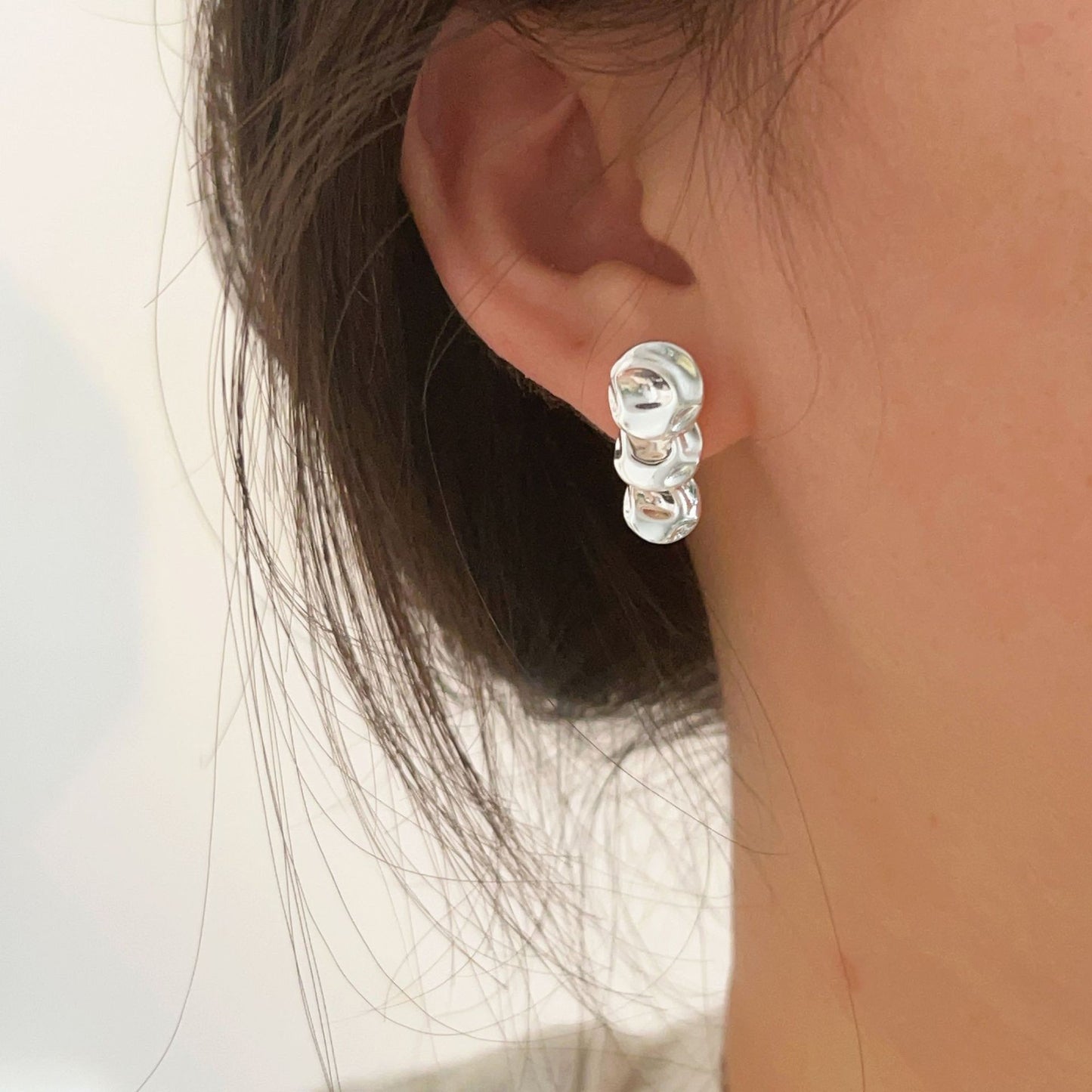 C3廠 韓版重工捶紋圓片S925純銀耳環 批發 折扣@洽客服 25/11.W4「hes422」