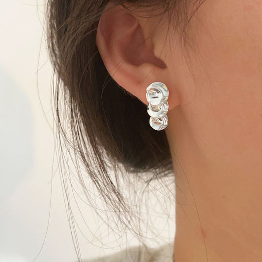 C3廠 韓版重工捶紋圓片S925純銀耳環 批發 折扣@洽客服 25/11.W4「hes422」