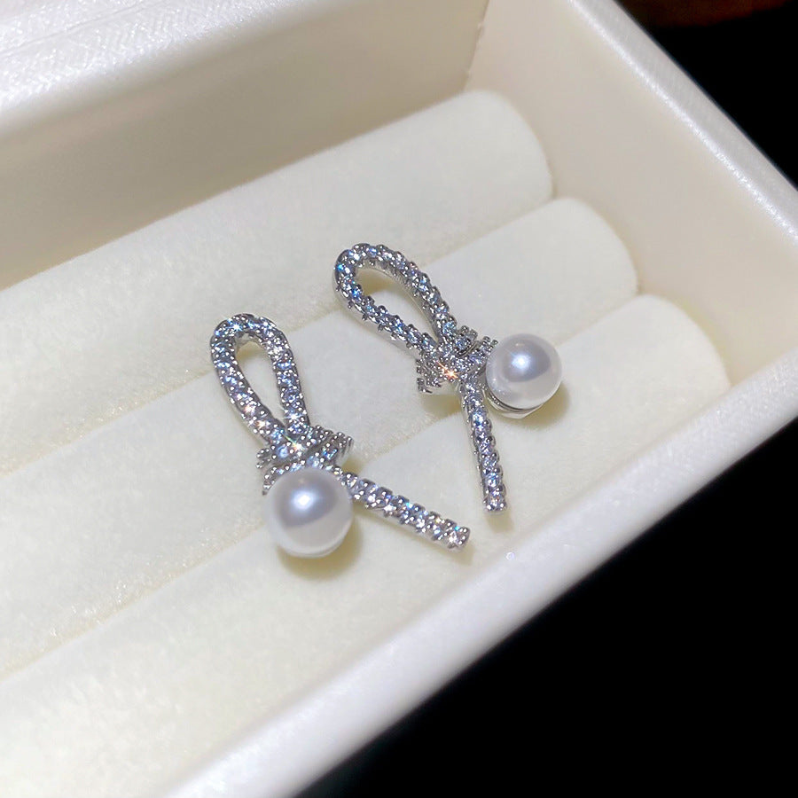A2廠 韓國韓版鋯石打結珍珠銀針耳環 批發 折扣@洽客服 25.12.W1「WE5268」