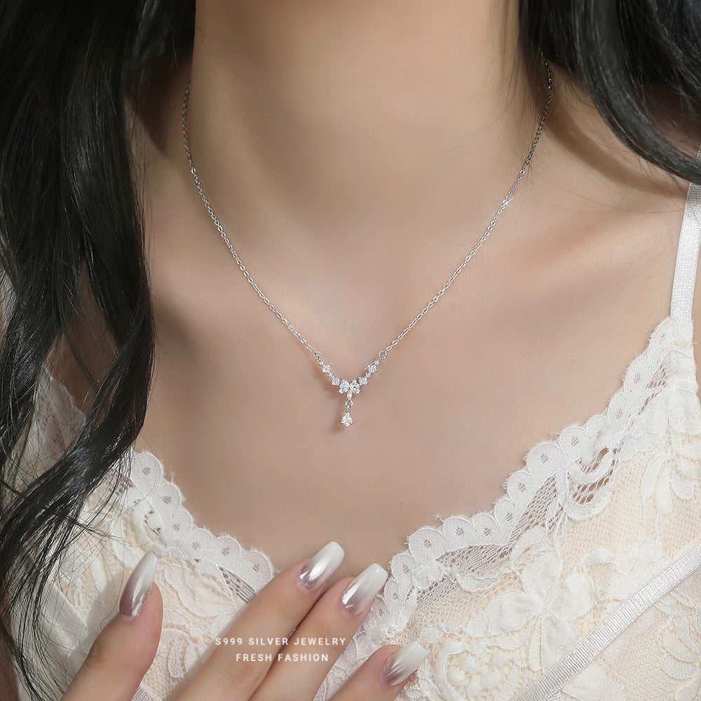 C廠 韓國韓版流蘇托帕石水滴花S999純銀項鍊 批發 折扣@洽客服 25.10.W5「A4470」