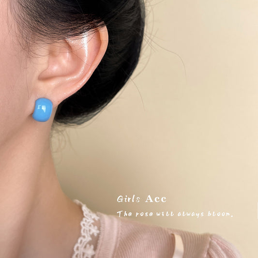 A廠 韓系奶藍滴油銀針耳環 批發 折扣@洽客服 25.07.W3「5993」