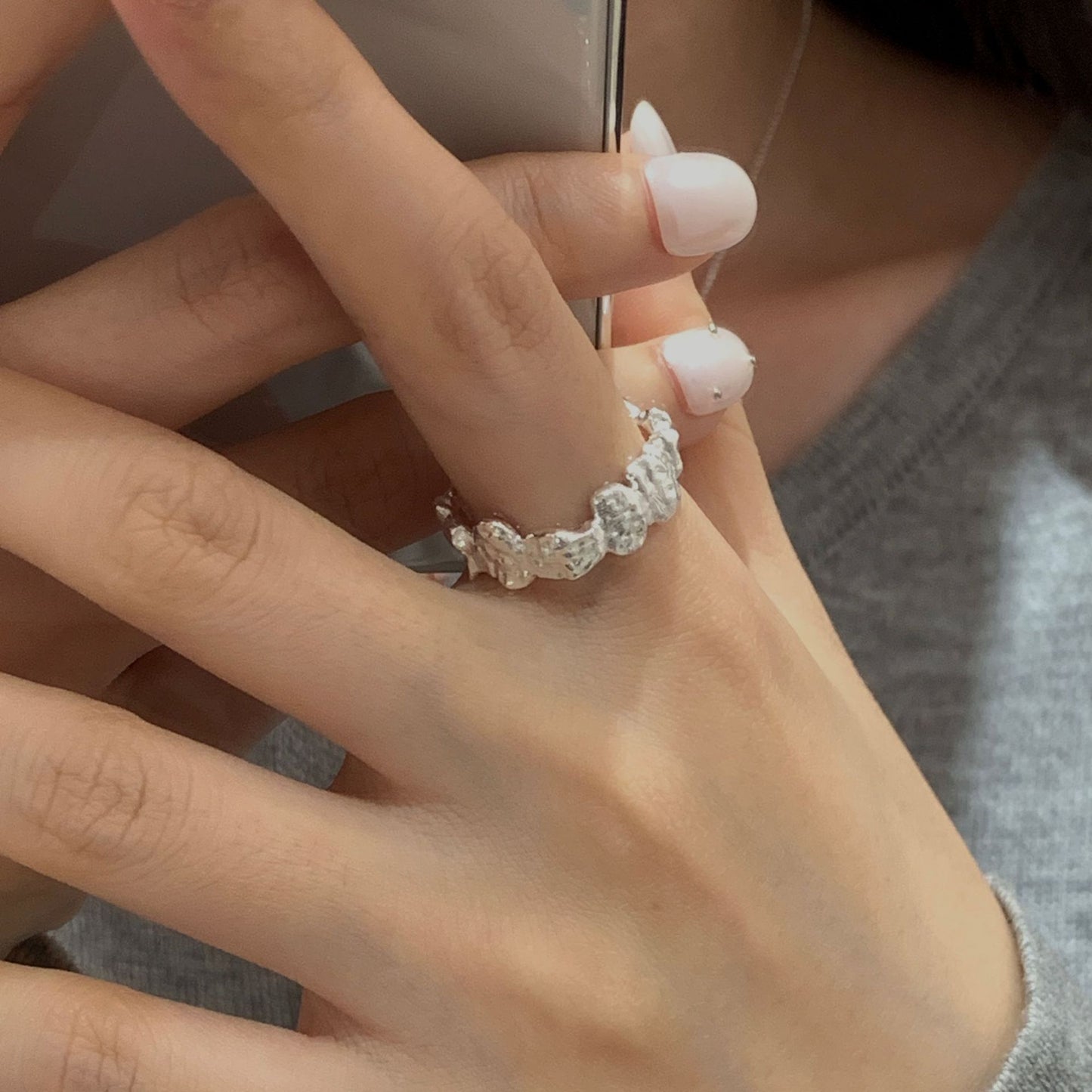 C2廠 韓國韓版褶皺小石S925純銀戒指 批發 折扣@洽客服 25.11.W3「SR1453」