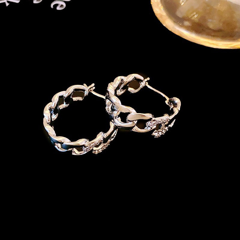 A2廠 韓國韓版鋯石相扣鎖鏈圓形電鍍18K金銀針耳環 批發 折扣@洽客服 25.11.W1「HE23432」