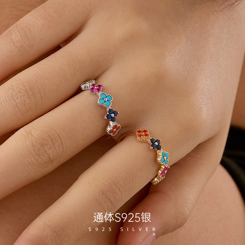 C廠 韓系彩色四葉草S925純銀戒指批發 折扣@洽客服 26.07.W1「RS3737」
