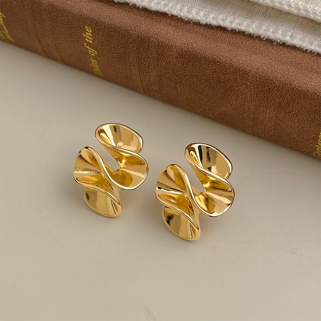 A廠 日韓款幾何褶皺鍍18k真金耳環 批發 折扣@洽客服 26.01.W1「7046」