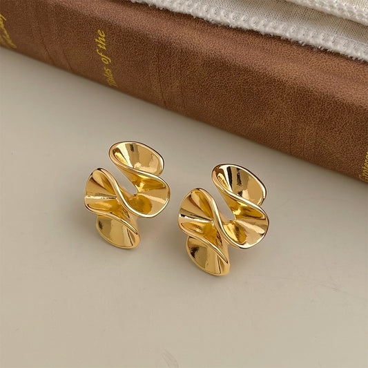 A廠 日韓款幾何褶皺鍍18k真金耳環 批發 折扣@洽客服 26.01.W1「7046」