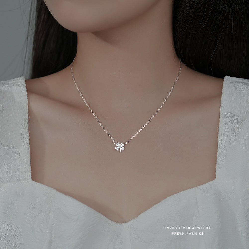 C廠 韓國韓版鑲鑽四葉草S999純銀項鍊女批發 折扣@洽客服 26.03.W2「A2482」