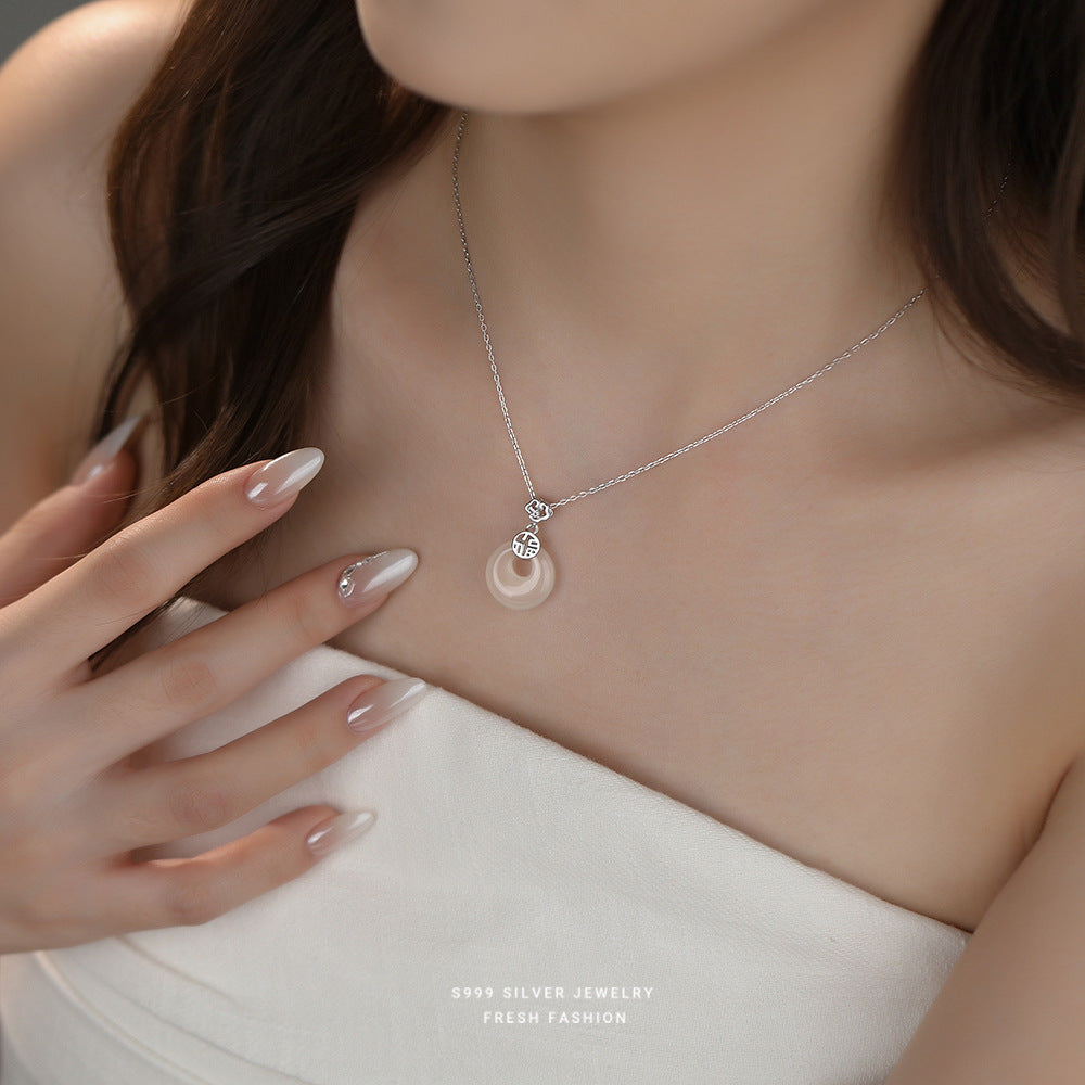 C廠 韓國韓版福字白玉髓平安扣S999純銀項鍊 批發 折扣@洽客服 25.11.26「F6473」