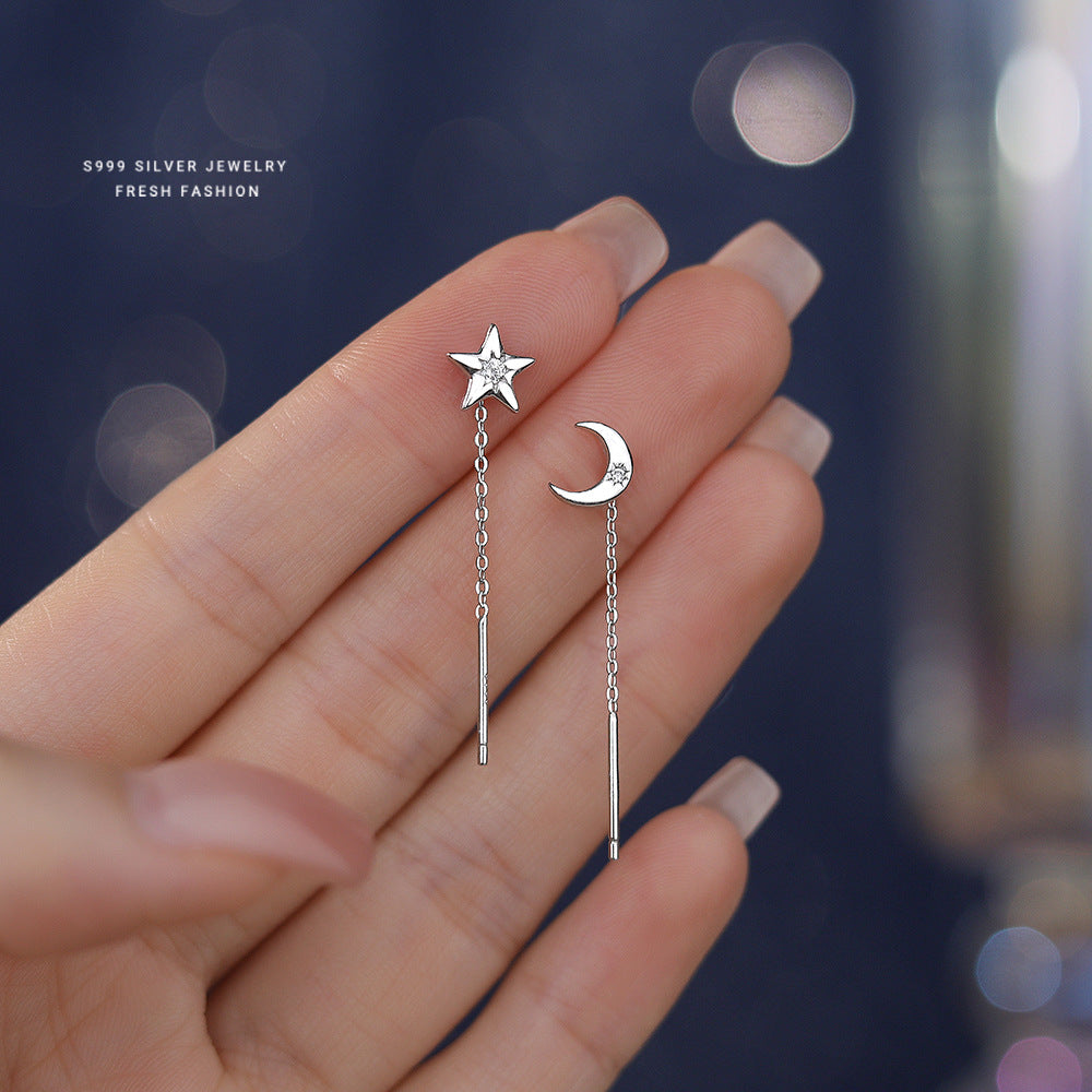 C廠 韓國韓版不對稱星月S999純銀耳線 批發 折扣@洽客服 24.11.W2「E3999-999」