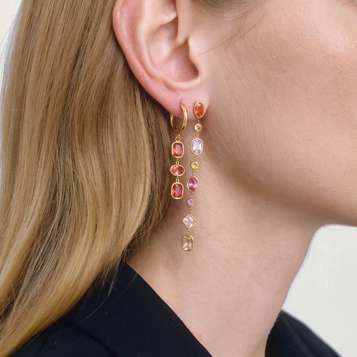 B廠 歐美款彩色鋯石流蘇鈦鋼鍍18K金耳環批發 折扣@洽客服 26.03.W2「JDE0312200-CR JDE0312200-WT」