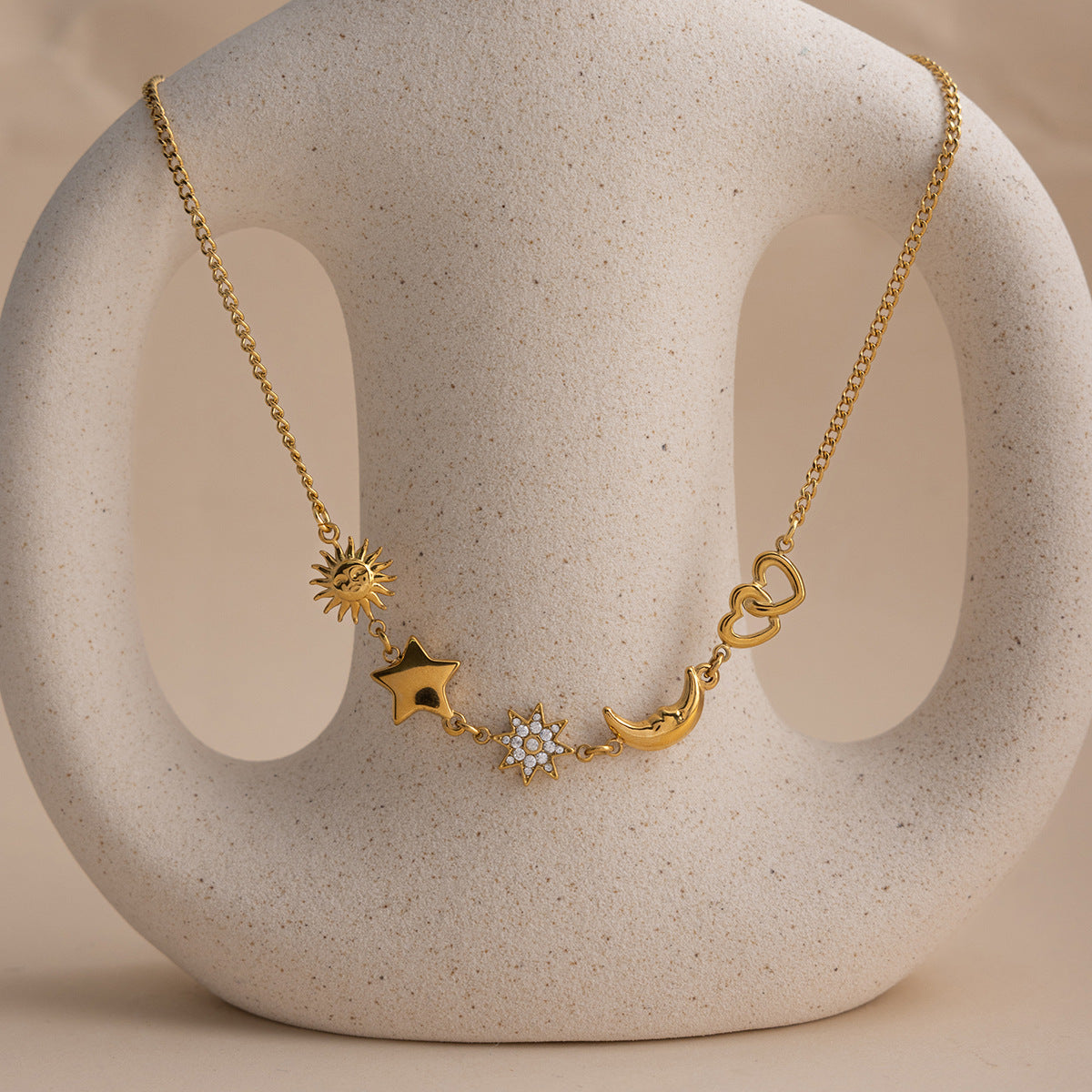 B廠 歐美款 星星月亮鋯石鈦鋼鍍18K金項鍊 批發 折扣@洽客服 26.02.W3「JDN0211218」
