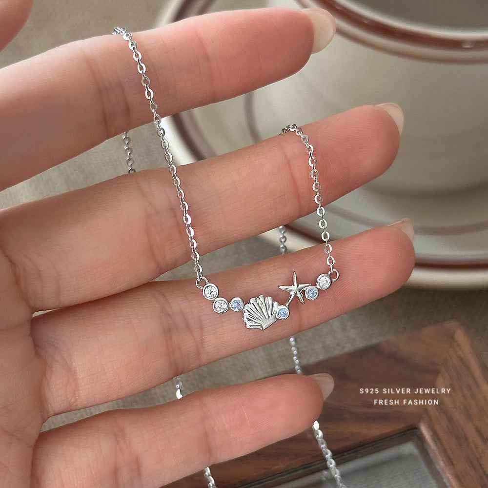 C廠 韓國韓版小藍鋯海星貝殼S925純銀項鍊 批發 折扣@洽客服 26.01.W1「YA0550」