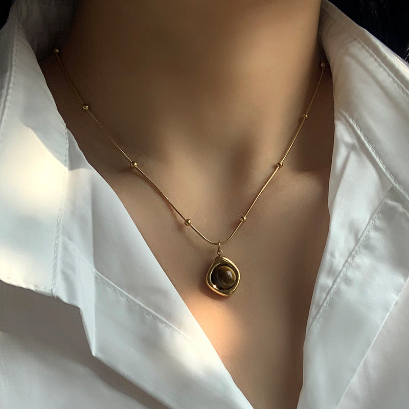 A2廠 韓國韓版復古鈦鋼虎眼石項鍊 批發 折扣@洽客服 25.10.W3「WN1628」