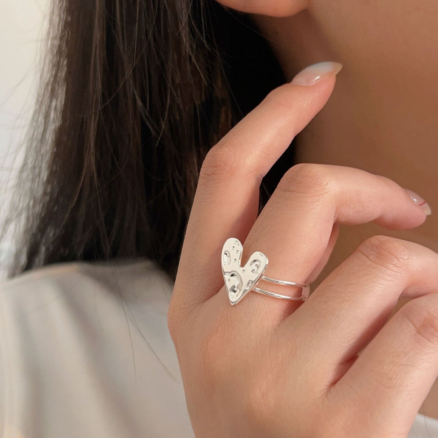 C3廠 韓國韓版錘紋愛心S925純銀戒指 批發 折扣@洽客服 25.10.W5「hjz426」