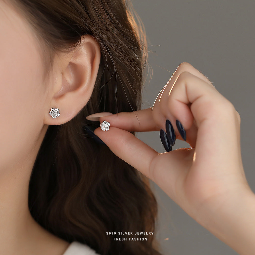 C廠 韓國韓版光面山茶花S999純銀耳環 批發 折扣@洽客服 24.11.W2「E5775」