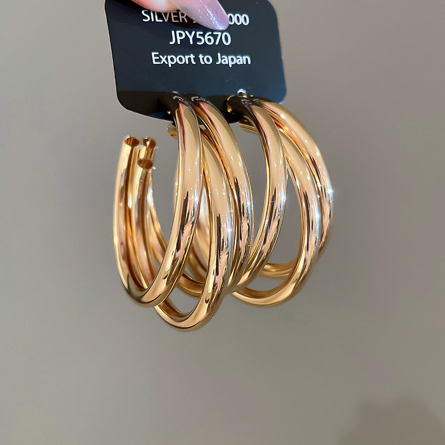 A2廠 韓國韓版金屬感多層圓形銀針耳環 批發 折扣@洽客服 25.11.W1「HE505-4-5」