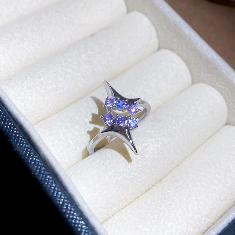 A2廠 韓國韓版 鋯石拼接芒星開口戒指批發 折扣@洽客服 26.03.W2「HR2977」