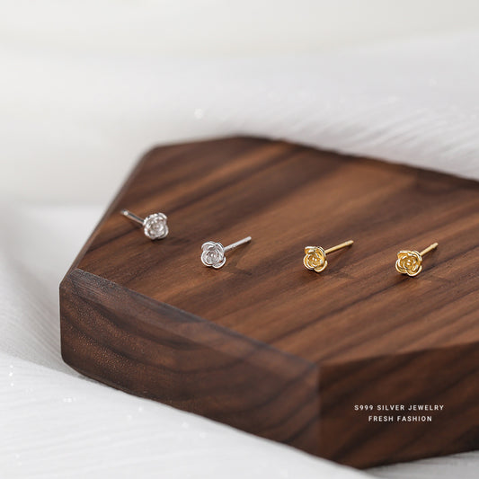 C廠 韓國韓版玫瑰花S999足銀耳環批發 折扣@洽客服 26.04.W1「E2836」