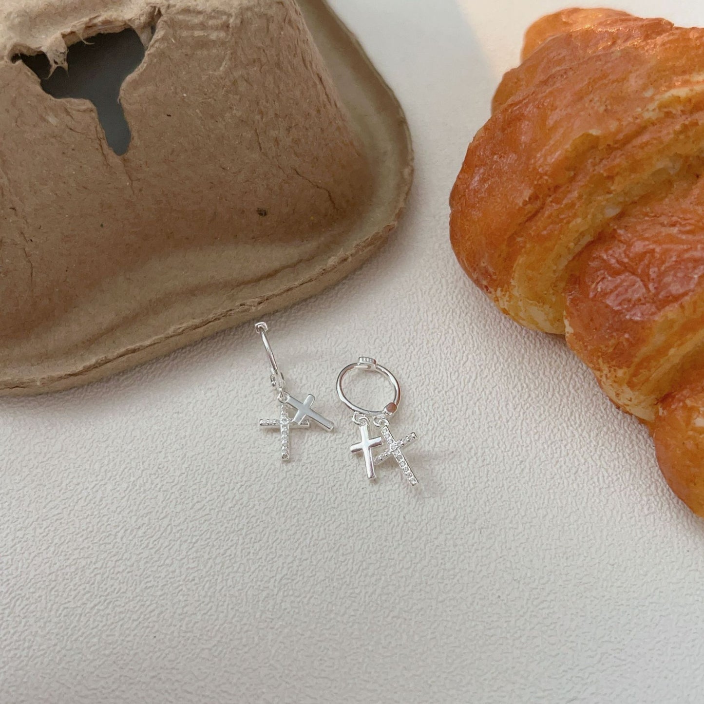 C3廠 韓國韓版S925純銀｜雙層十字架耳環 批發 折扣@洽客服 26.02.W3「ES197」