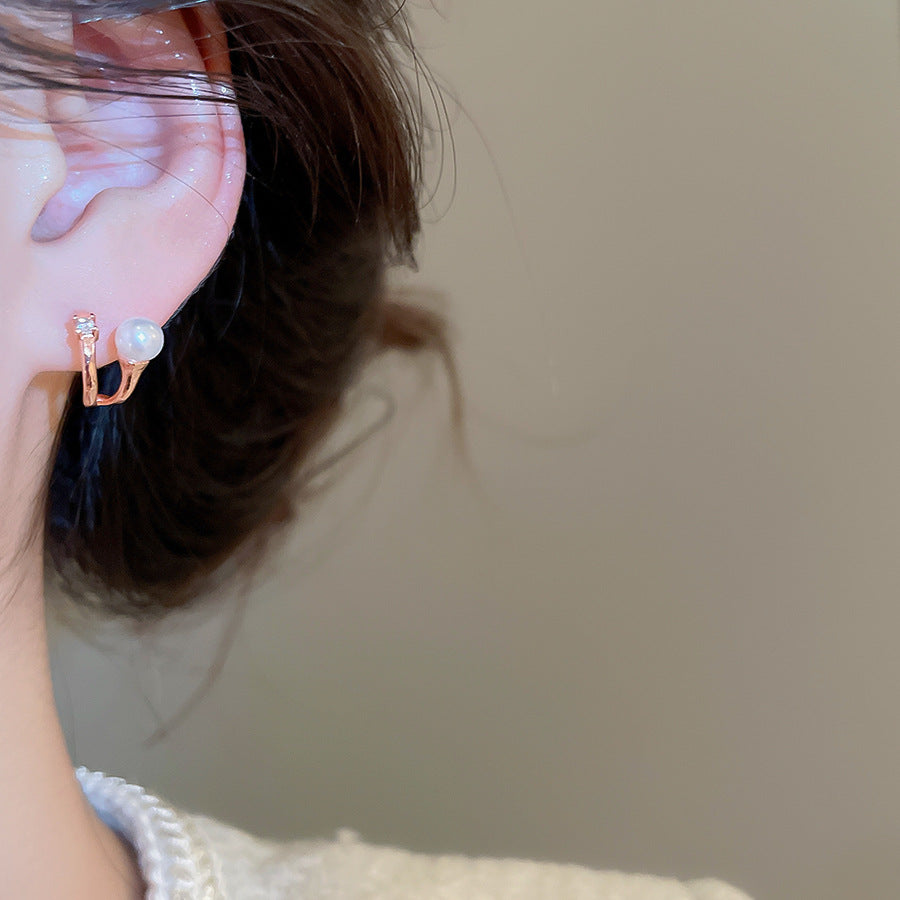 A2 韓國韓版鑲鋯石珍珠雙層鈦鋼銀針耳環 批發 折扣@洽客服 26.02.W3「HE30610」