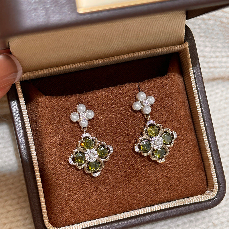 A2廠 韓國韓版鋯石珍珠花朵銀針耳環 批發 折扣@洽客服 25.11.W1「HE29058」