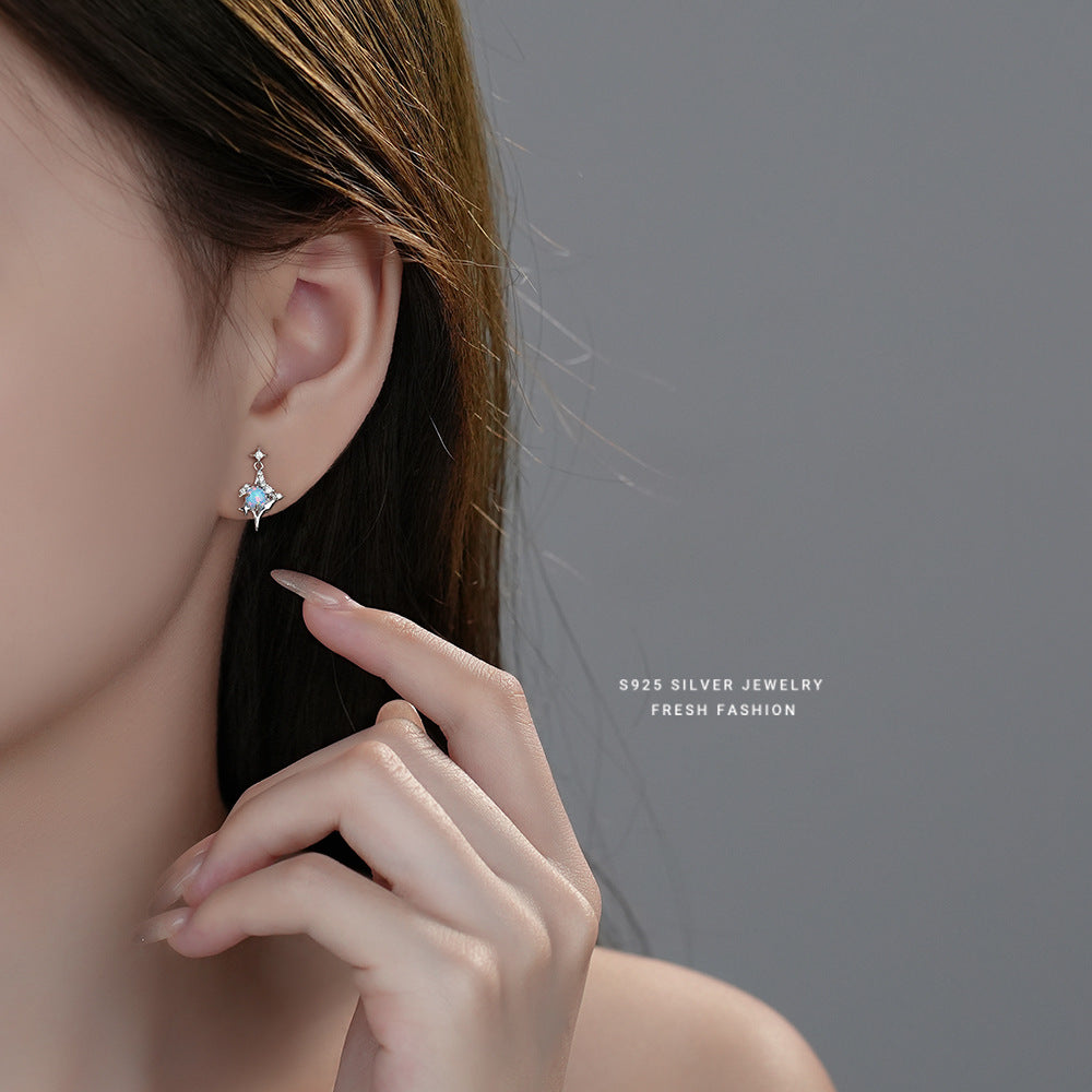 C廠 韓國韓版藍色歐珀石芒星925純銀耳環 批發 折扣@洽客服 25.10.W3「YE0150」