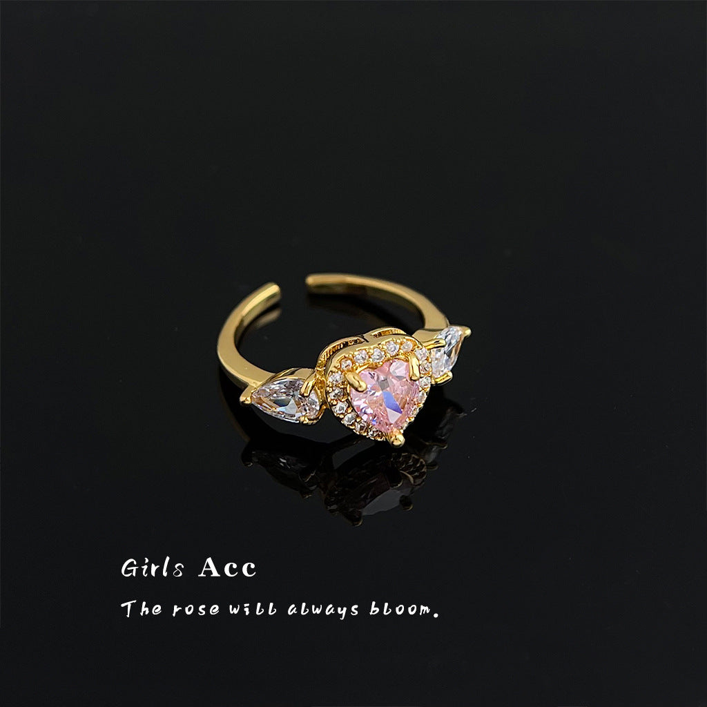 A廠 日韓款 輕奢粉紅色鋯石愛心戒指 批發 折扣@洽客服 25.11.W1「2227」