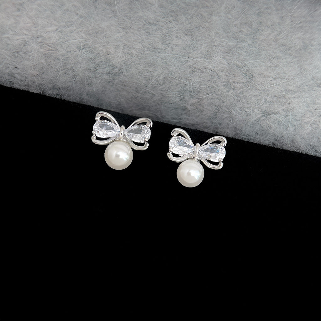 A廠 日韓小香風蝴蝶結珍珠銀針耳環 批發 折扣@洽客服 25.12.W3「2241」