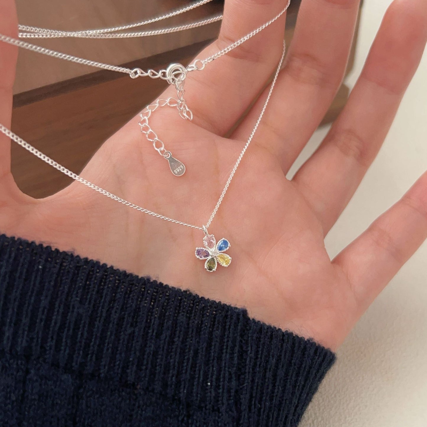 C3廠 韓國韓版彩石小花S925純銀項鍊 批發 折扣@洽客服 25.10.W5「xl136」