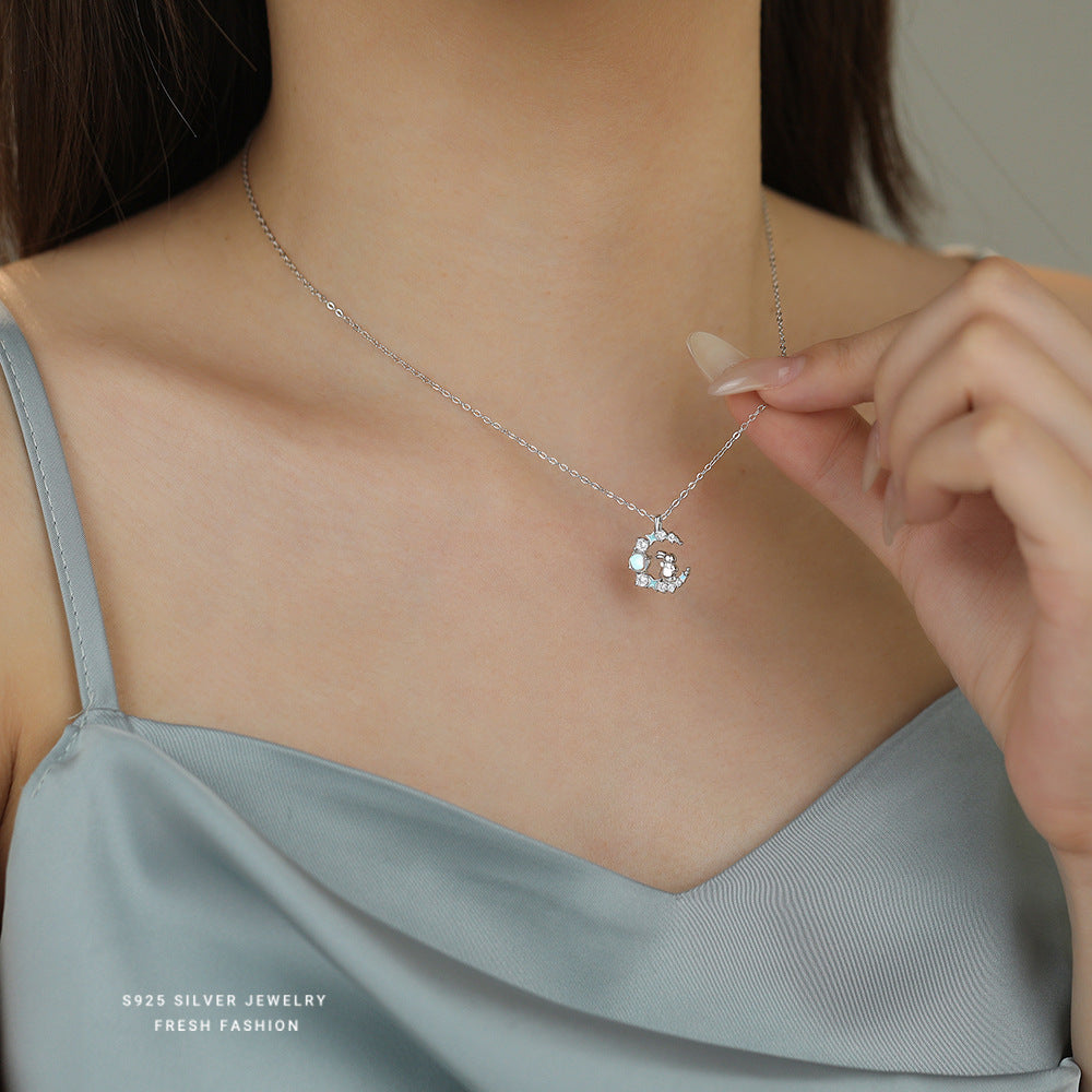 C廠 S925純銀｜ 炫彩星月兔子吊墜項鍊 批發 折扣@洽客服 26.01.W2「YA0554」