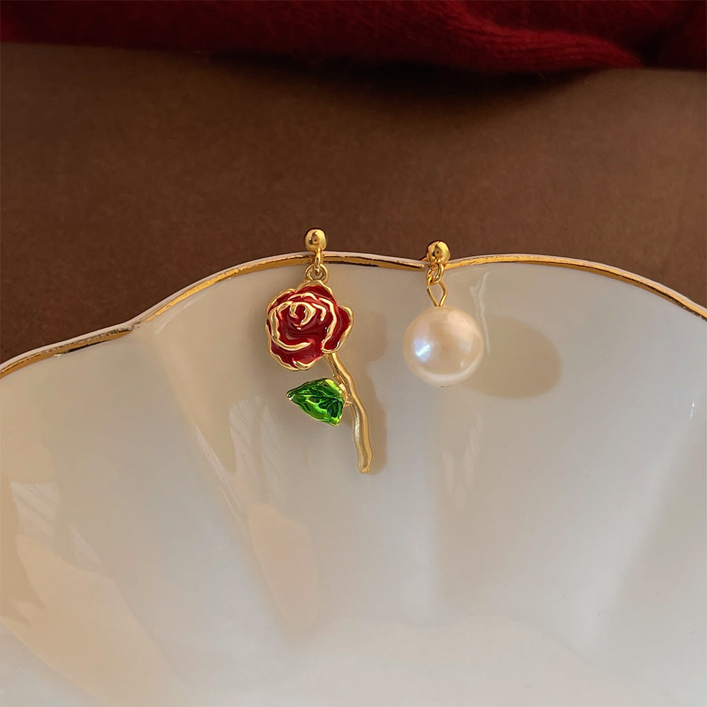 A廠 日韓款 復古玫瑰花淡水珍珠銀針耳環 批發 折扣@洽客服 25.11.W1「5067」