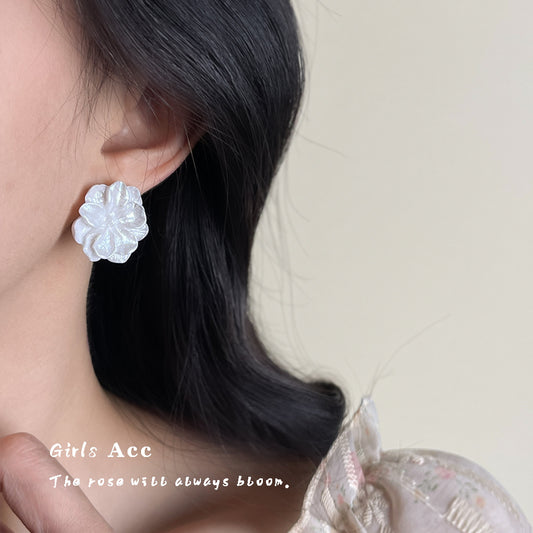 A廠 日韓白色山茶花銀針耳環批發 折扣@洽客服 26.03.W3「1841」