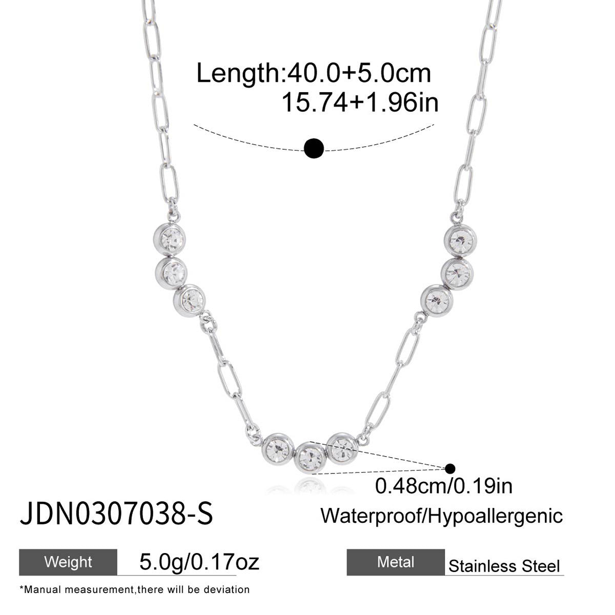 B廠 鈦鋼鍍18K金｜歐美白色鋯石回形針項鍊 批發 折扣@洽客服 26.01.W4「JDN0307038-S   JDN0307038」