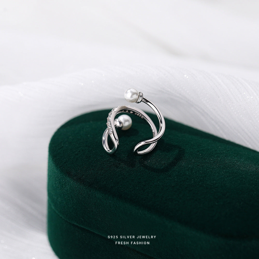 C廠 韓國韓版流線珍珠S925純銀耳夾批發 折扣@洽客服 26.03.W2「E2579」