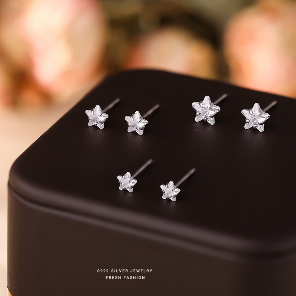 C廠 韓國韓版養耳洞～四爪鋯石星星999純銀耳環 批發 折扣@洽客服 25.11.W3「E3512」