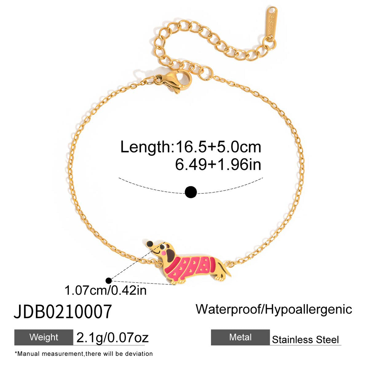B廠 鈦鋼鍍18K金｜ 彩色滴油臘腸狗手鍊&項鍊 批發 折扣@洽客服 26.01.W2「JDB0210007 JDN0210009」
