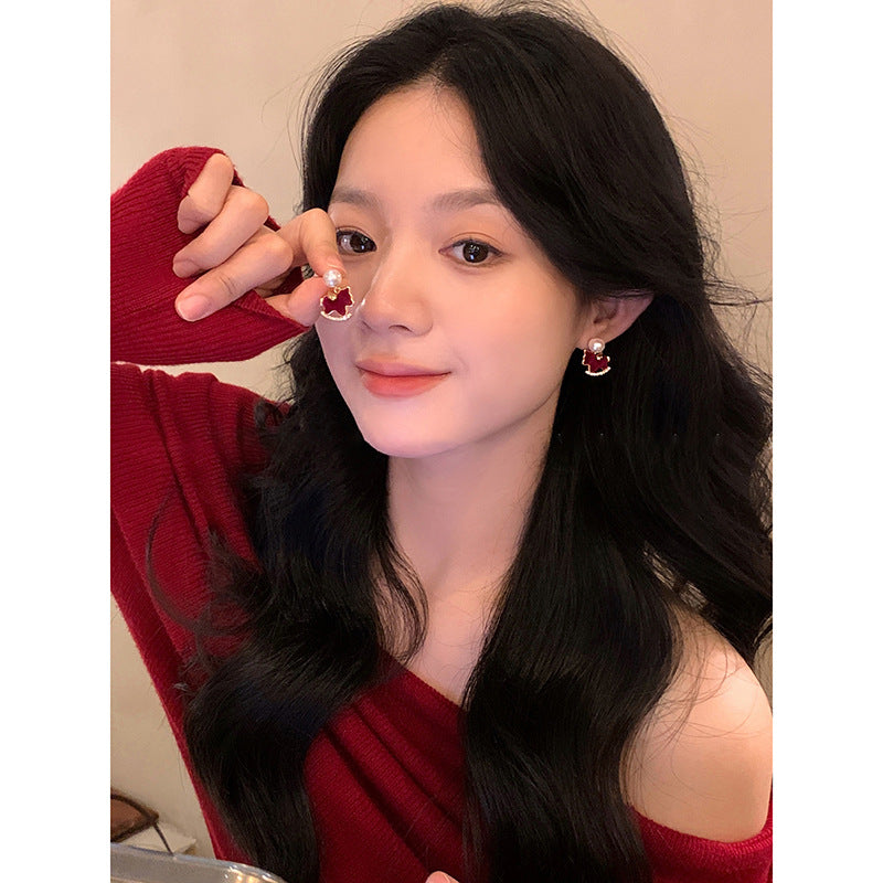 A2廠 韓國韓版植絨小馬珍珠電鍍18k真金銀針耳環 批發 折扣@洽客服 25.11.W2「HE29155」